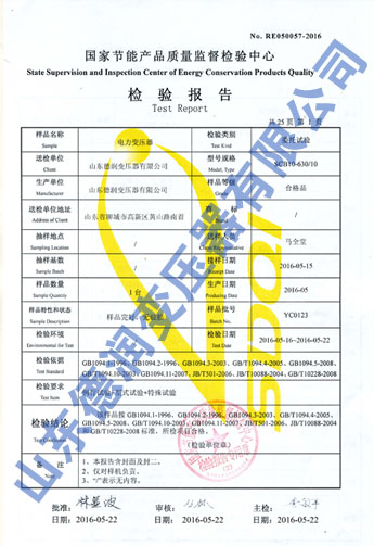 電力變壓器檢測報告樣本